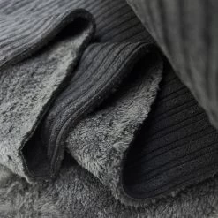 Fur Lined Cord - Black -Croft Mill polyester corduroy fleece fabric fur lined cord black fold