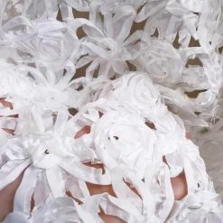 Something New -Croft Mill polyester ribboned lattice fabric ivory something new close up