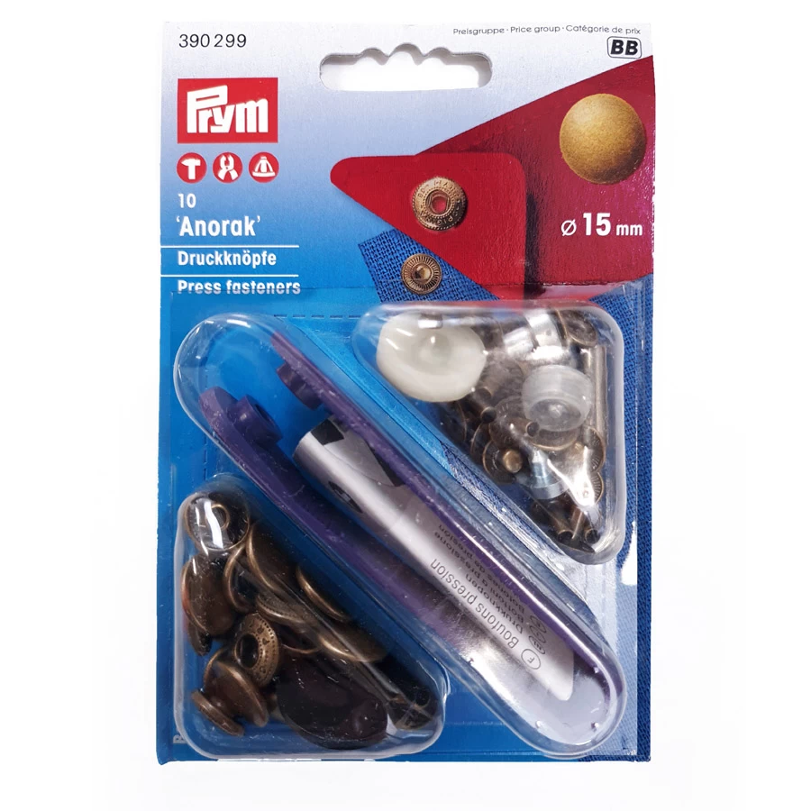 Prym - Anorak Press Fasteners - Brass (15mm) 3 Prym - Anorak Press Fasteners - Brass (15mm)