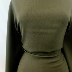 Reign Marvin -Croft Mill reign marvin woollen polyester mix khaki ribbed british suiting fabric close up manequin drape fabric photo