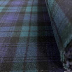 Respect -Croft Mill respect dark navy green tartan wool coating fabric roll