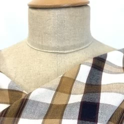 Rupert Brown (2m+ For £4.50 P/m) -Croft Mill rupert brown viscose linen mix checked lightweight floaty shiriting fabric dress neck close up fabric