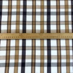 Rupert Brown (2m+ For £4.50 P/m) -Croft Mill rupert brown viscose linen mix checked lightweight floaty shiriting fabric scale close up fabric