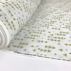 Stof Craft - Christmas - White Trees -Croft Mill stoff white trees gold trees made from gold dots on white roll