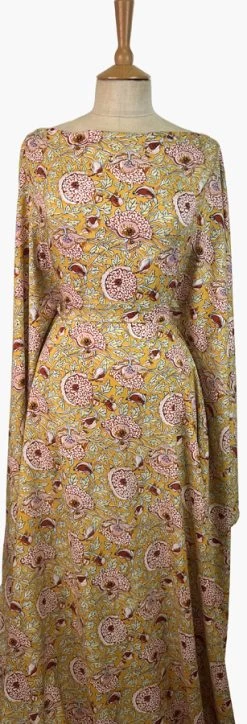 Tencel Lawn - Clementine Ochre 9 Tencel Lawn - Clementine Ochre -Croft Mill tencel lawn clementine ochre floral woven dress fabric mannequin