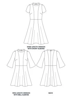 Tilly And The Buttons - Martha Dress Pattern (UK 6-20) -Croft Mill tilly and the buttons martha dress pattern technical drawing