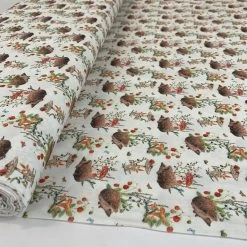 Cotton - Hedgehogs & Mushrooms -Croft Mill true craft hedgehogs strawberries mushrooms white 100 cotton roll