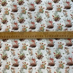 Cotton - Hedgehogs & Mushrooms -Croft Mill true craft hedgehogs strawberries mushrooms white 100 cotton scale