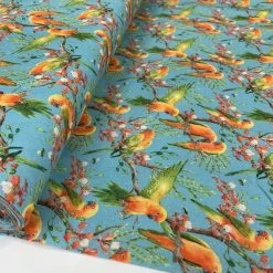 Cotton - Parrots - Aqua -Croft Mill true craft parrots aqua john louden korean crafting fabrics roll