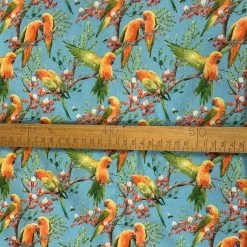 Cotton - Parrots - Aqua -Croft Mill true craft parrots aqua john louden korean crafting fabrics scale