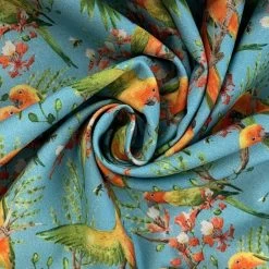 Cotton - Parrots - Aqua -Croft Mill true craft parrots aqua john louden korean crafting fabrics swirl