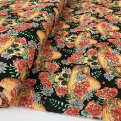 Cotton - Skulls -Croft Mill true craft skulls john louden korean crafting fabric black orange red tattoo floral roll