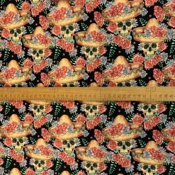 Cotton - Skulls -Croft Mill true craft skulls john louden korean crafting fabric black orange red tattoo floral scale