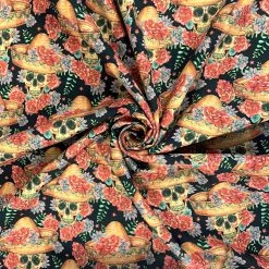 Cotton - Skulls -Croft Mill true craft skulls john louden korean crafting fabric black orange red tattoo floral swirl
