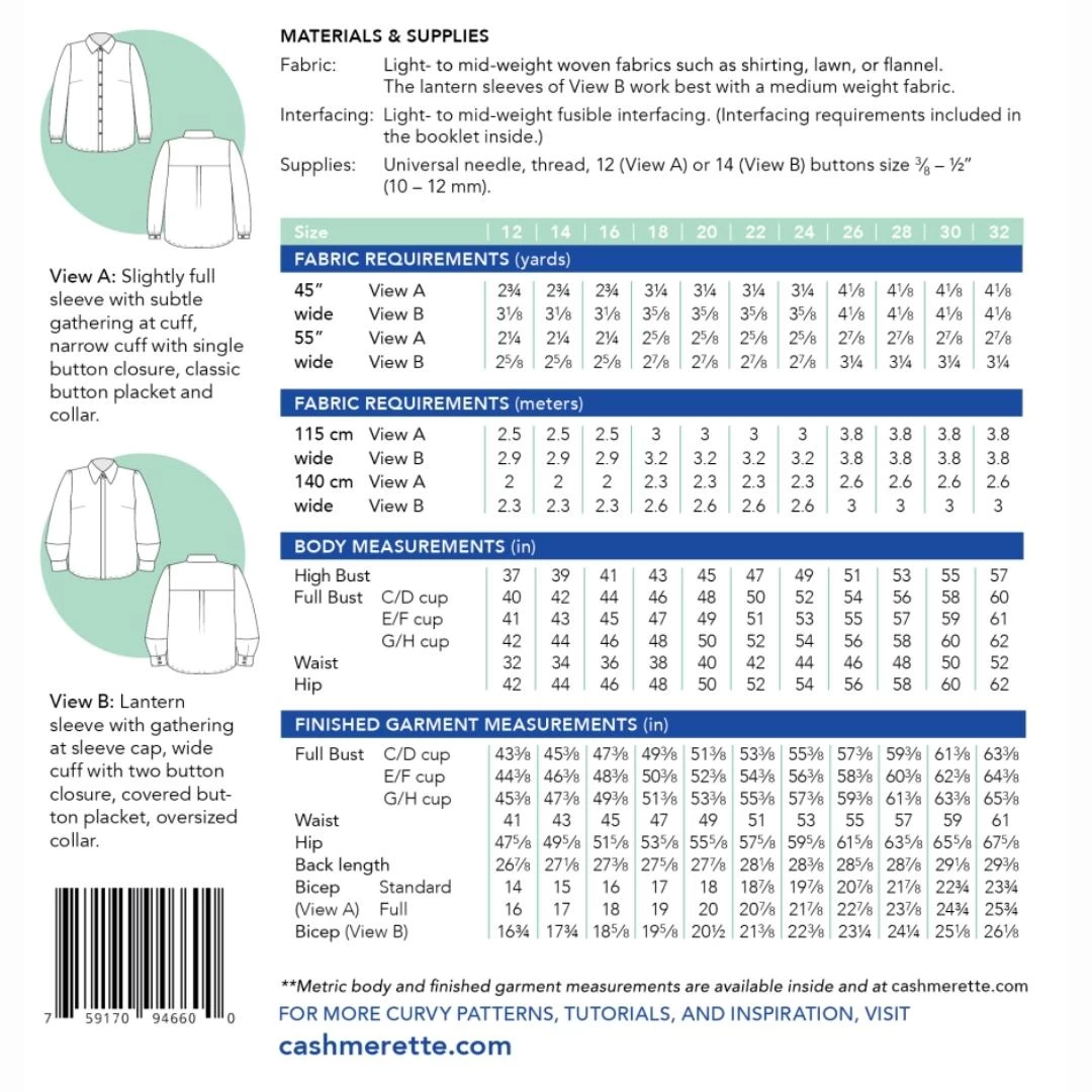 Cashmerette - Vernon Shirt Sewing Pattern (Sizes 12-32) 4 Cashmerette - Vernon Shirt Sewing Pattern (Sizes 12-32) - Image 2