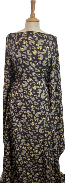 Viscose Poplin Challis - Rosette -Croft Mill viscose poplin rosette brown animal print dress fabric mannequin