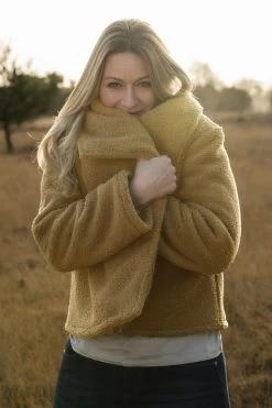 Warm Nights - Caramel -Croft Mill warm nights caramel polyester fluffy teddy coat fabric example