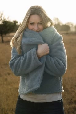 Warm Nights - Dusky Blue -Croft Mill warm nights dusky blue polyester fluffy teddy coat fabric example