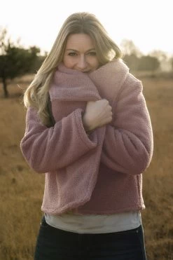 Warm Nights - Dusky Pink -Croft Mill warm nights dusky pink polyester fluffy teddy coat fabric example
