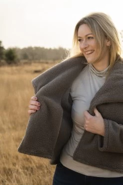 Warm Nights - Taupe 8 Warm Nights - Taupe -Croft Mill warm nights taupe polyester fluffy teddy coat fabric example2