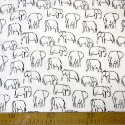 Double Gauze - Roaming Elephants -Croft Mill white cotton dress fabric double gauze roaming elephants ruler