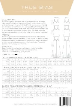 True Bias - Zoey Tank & Dress Pattern (Sizes 0-18) -Croft Mill zoey tank dress pattern by true bias backcover
